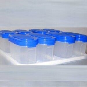 Tupperware 8 Modular Mates Miniature Spice Shaker Jars Small Blue SET+12 Recipes